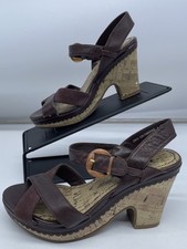 Hush Puppies Fabienne Women’s Sandals Cork Heel Brown Leather Shoes Size UK 4