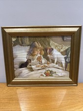 Charles Burton Barber print - 'Suspense' Little Girl With Breakfast FRAMED