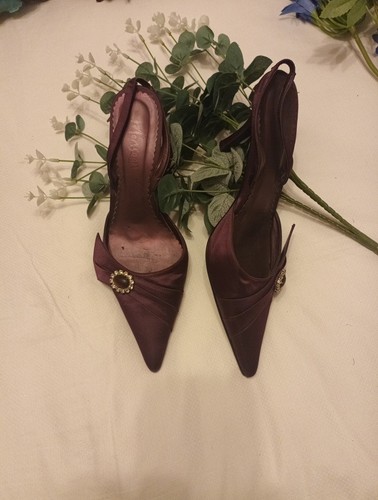 Purple satin slingback - slingback, heels