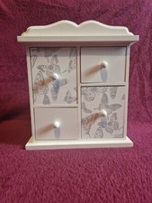 Four Draws Butterfly Patterned White Jewellery Storage Box Casket From The Range