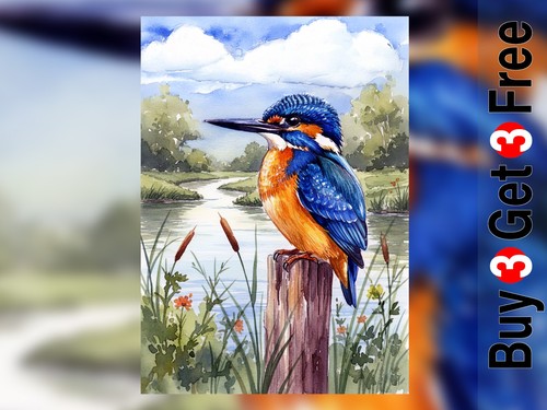 Kingfisher river x7 - river, 5"x7"