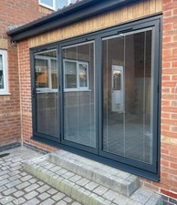 Grey Aluminium Folding Patio Doors – Integral Blinds, 1.0 U Value