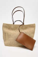 Zara women's beige woven tote bags