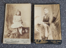 2 x Antique cabinet cards young girl with mug &  older lady with rug