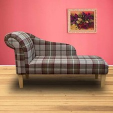 Tartan Brown Chaise Longue Sofa Lounge Chair Check  Balmoral Mulberry Fabric