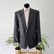 DAKS Wool Blazer 40R Multi Check Grey Blue Vintage Countrywear