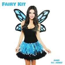 Blue Sparkle Fairy Costume Kit - Pixie Ladies Fancy Dress Outfit - Teen - Adults