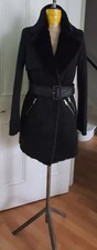 RIVER ISLAND Black Silky Soft Faux Shearling Sheepskin Coat - size 8 UK