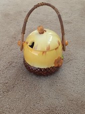 RARE COLLECTABLE BURLEIGH WARE ART DECO ACORN FORM PRESERVE POT WICKER HANDLE