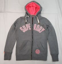 SUPERDRY SIZE SMALL 8UK WOMENS GIRLS GREY COTTON BLEND FULL ZIP HOODIE JUMPER