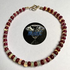 9CT GOLD RUBY and FIRE OPAL BRACELET ALL NATURAL GEMSTONES, HANDMADE IN UK