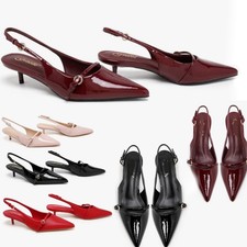 Women’s Slingback Kitten Heel Pointed Toe Sandals Pumps Shoes