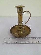 Brass Chamber Candlestick Holder with Handle Tray Vintage 7.5” wee willie winkie