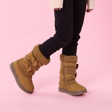 Kids Girls Winter Snow Boots Bow-knot Faux Fur Lined Mid Calf Boots