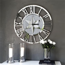 60cm Round Crushed Crystal Wall Clock Loose Diamond Crystal Mirror Silent Quartz