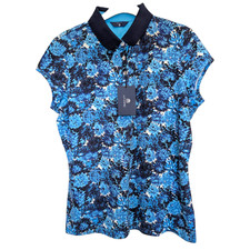 Gant Printed Cap Sleeve polo top size large blue floral collared new