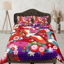 Kimono Inspired Duvet Cover Set Japanese Bedspread, Dorm Bedding with Pillowcase