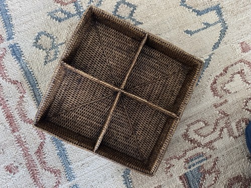 Rattan divided drawer tray - divided,