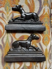 Pair Of Antique Cast Iron Greyhound Whippet Lurcher Mantle Fireplace Ornaments