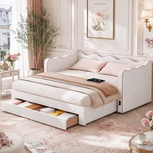 Beige boucle daybed - boucle, sofa