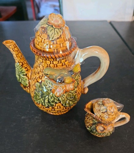 Teapot ceramic basketweave - ceramic,