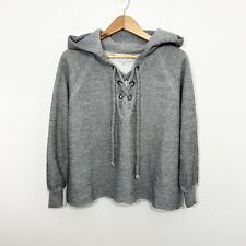 Wildfox Hutton Lace Up Essential Hooded Soft Sweater in Grey Size XS Oversized