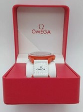 Omega Red & Gold Sign Used Leatherette Watch Box Travel Pouch Case 