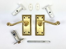 Vintage Solid Brass Door Handle Set – Lever Handles with Backplates & Latch