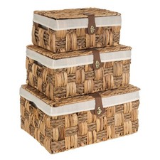LIVIVO Seagrass Woven Hampers Set of 3 Natural Storage Baskets with Lids Brown