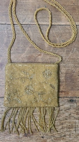 Vtg gold glass beaded - gold,