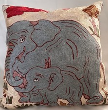 Elephant Crewel Cushion Cover