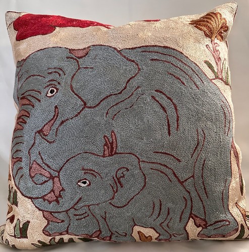 Elephant crewel cushion - elephant,