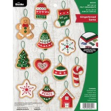 Bucilla Felt Ornaments Applique Kit Set of 12 - Gingerbread Santa
