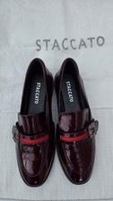 NEW Staccato Burgundy Patent Loafers Shoes ornate buckle feature. Sz 37 (?UK 4)