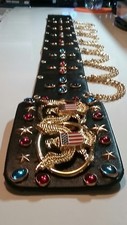 ELVIS STYLE BLACK JUMPSUIT BELT w/ DOUBLE AMERICAN EAGLE DESIGN.