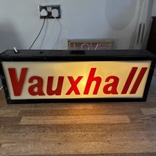 VINTAGE VAUXHALL DEALER 3D ILLUMINATED LIGHT METAL BOX SIGN 24”L 8,5”H 4”D