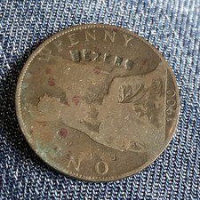 Defaced/Graffiti British 1900 Penny Hand stamped Bezers Ad Love Token