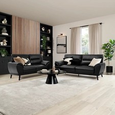 Alena 3+2 Seater Sofa Set, Black Premium Faux Leather