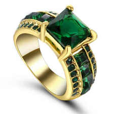 2Ct Princess Cut Lab Created Green Emerald Engagement Ring 14K YellowGold Finish