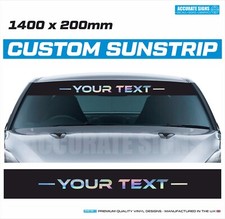 Custom Sunstrip with Oil Slick Chrome Personalised Text  1400 x 200mm sun strip