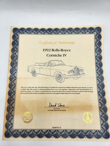 Franklin mint coa 1992 rolls - coa,
