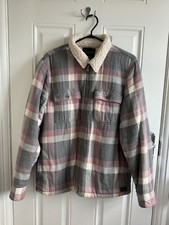 Hollister Men's Pink & White Sherpa Jacket – Size M – Hooded Puffer Coat