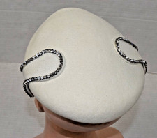 Vintage Cocktail Hat Lee Bury Dallas 30s Ivory Wool Felt Rhinestone Side Clasp