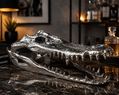 Silver crocodile skull cast - skull,