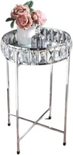 Silver Crystal Mirrored Coffee Tables Round Bedside Table Removable Glass Top