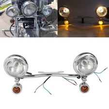 12V Motorcycle Chrome Turn Signal Driving Spot Light Bar Fog Lamp Set For Harley