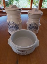 London Pottery Blue Stilton Milk Churn Cheese Pots (2) and Stilton cheese dish