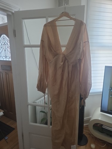 Beige plunge neck maci dress - beige,