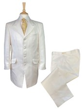 Men's 2 Piece White Suit Ivory Stripe Prince Edward Jacket Trouser Wedding
