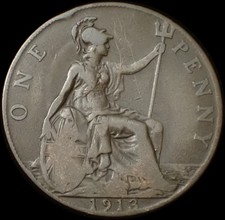 UK One Penny 1913 George V Bronze Coin WCA B315